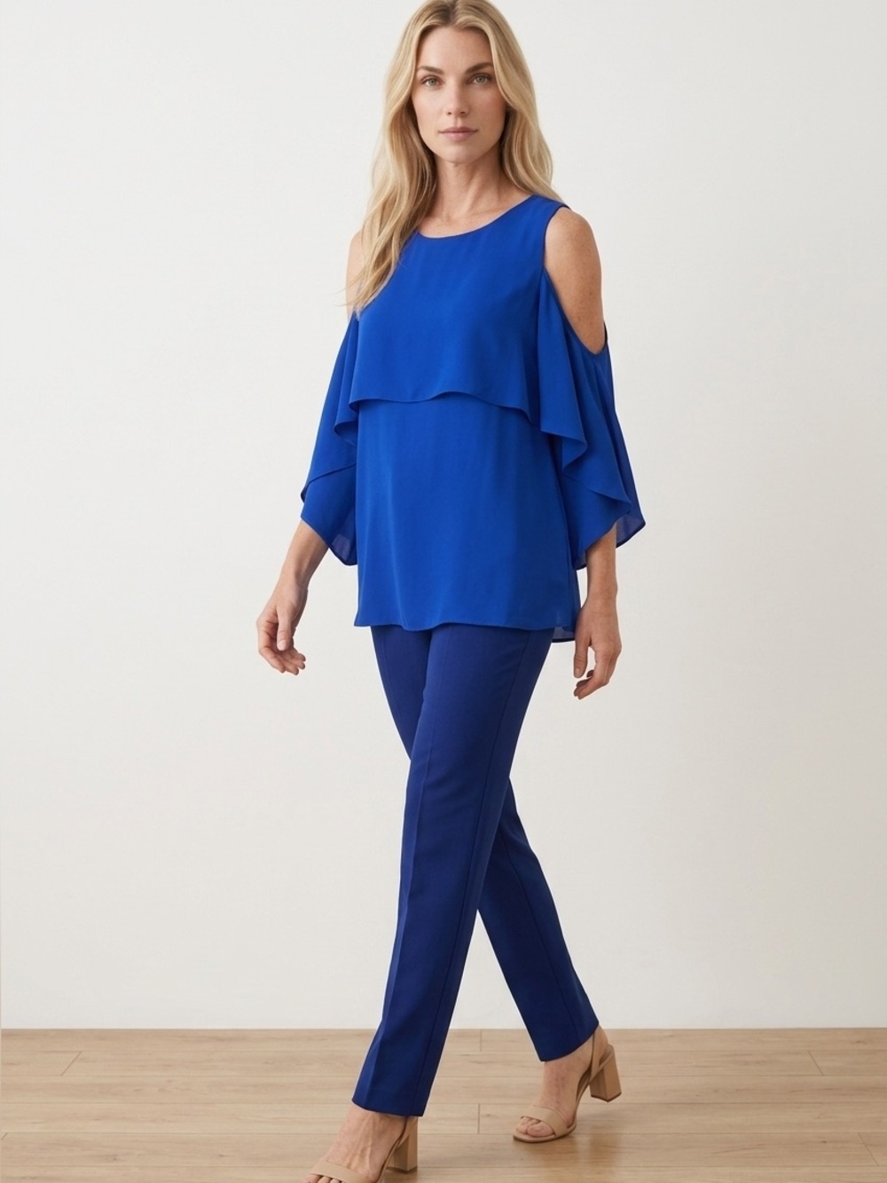 Gibson Latimer Royal Blue Cold Shoulder Blouse